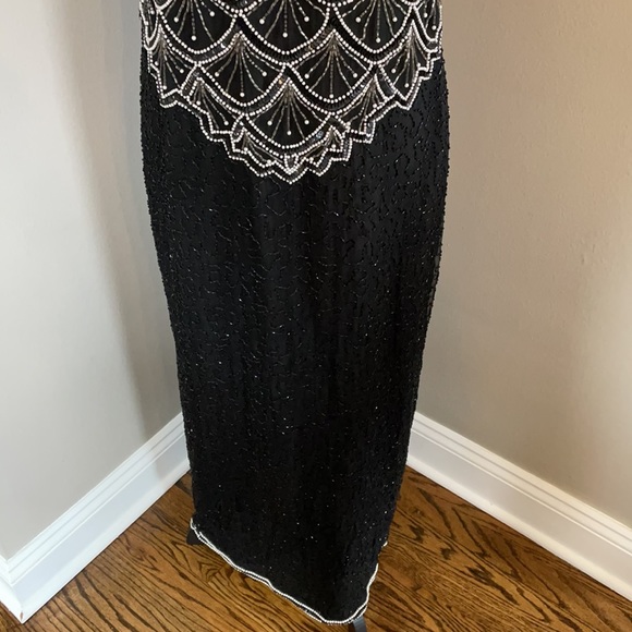 Laurence Kazar sequin pearl dress 100% silk maxi - Picture 3 of 12